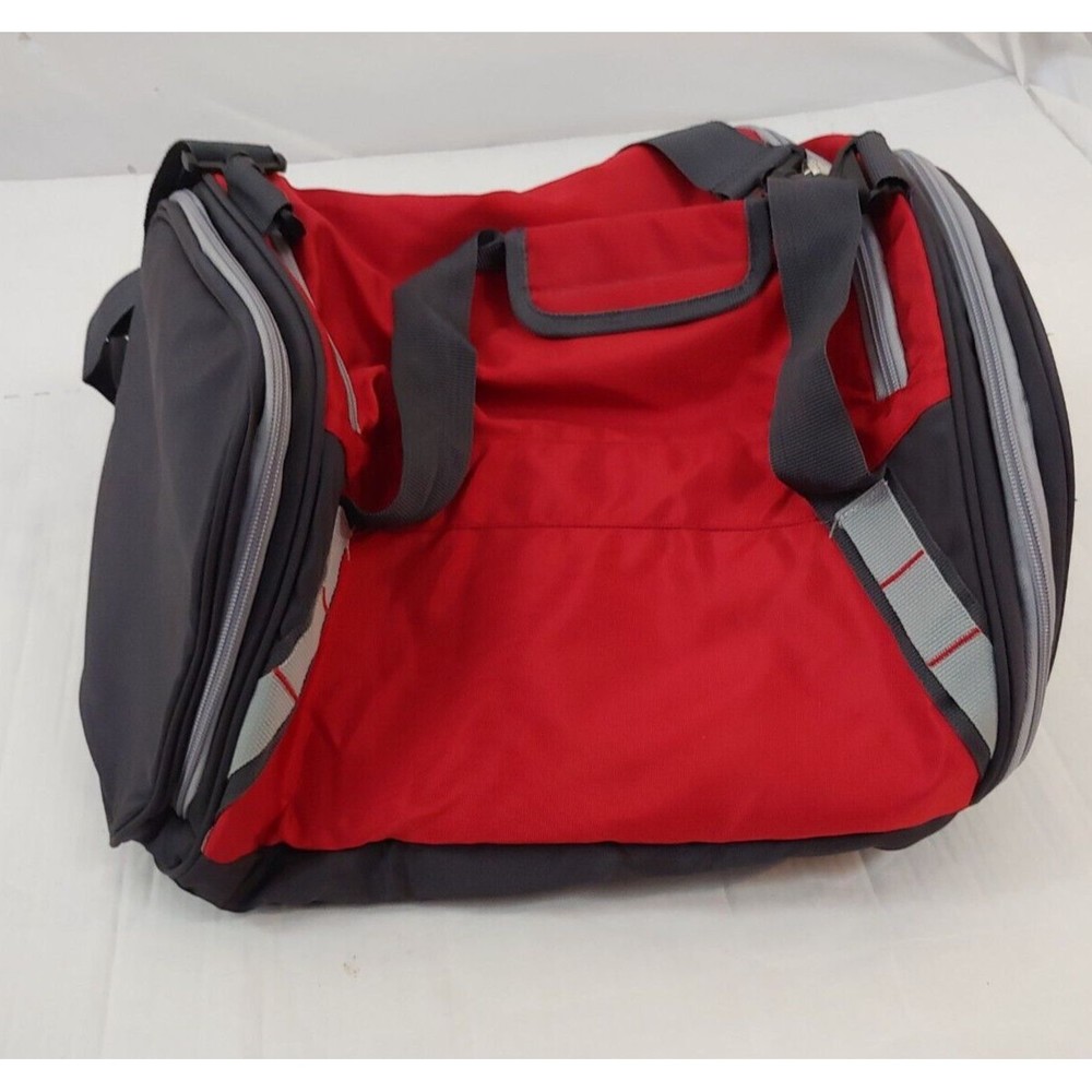 Magellan Outdoors Duffel Gym Bag Red Gray Black Crossbody Strap Travel - Picture 3 of 6